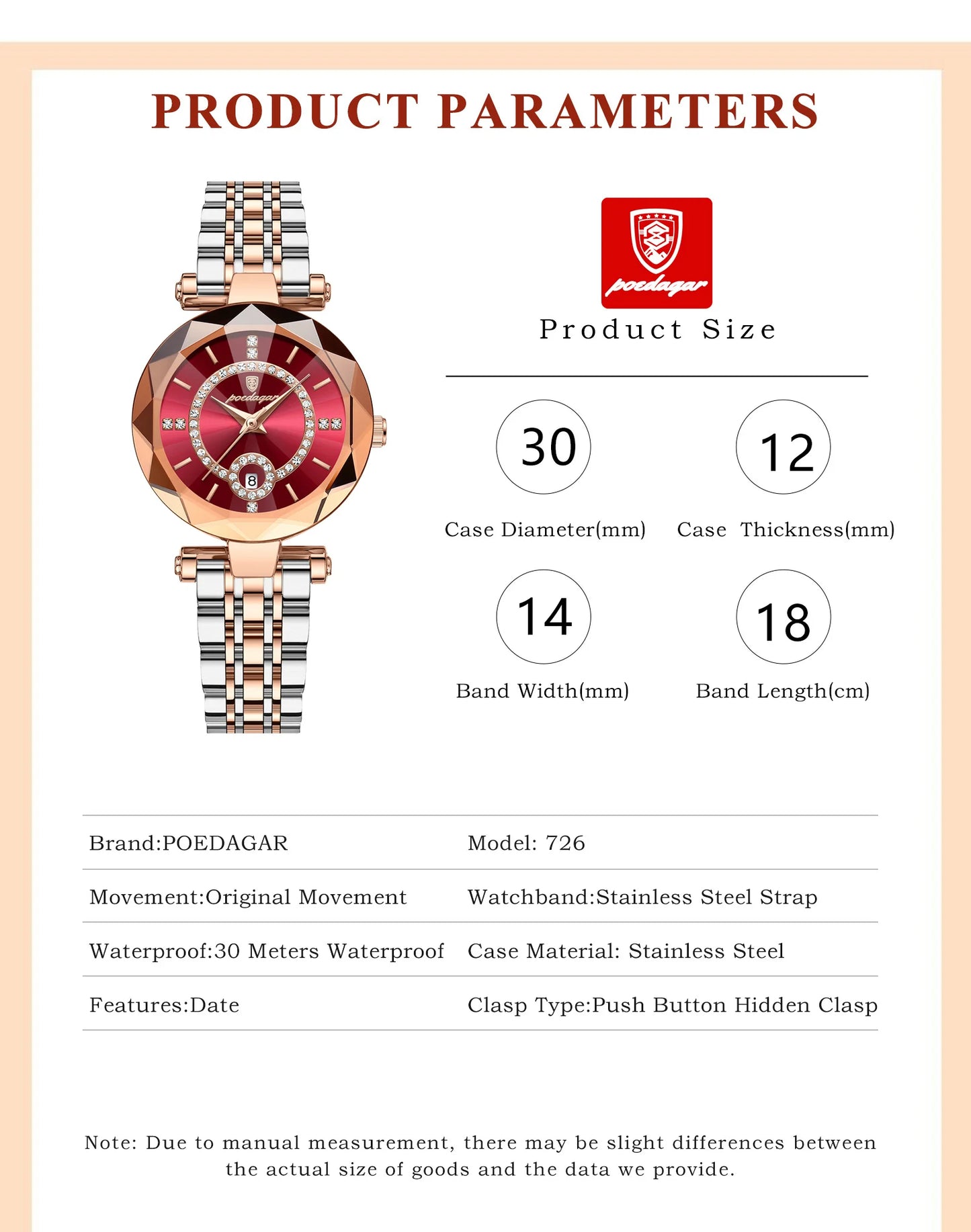 POEDAGAR Luxury Ladies High Quality Diamond Quartz Watch