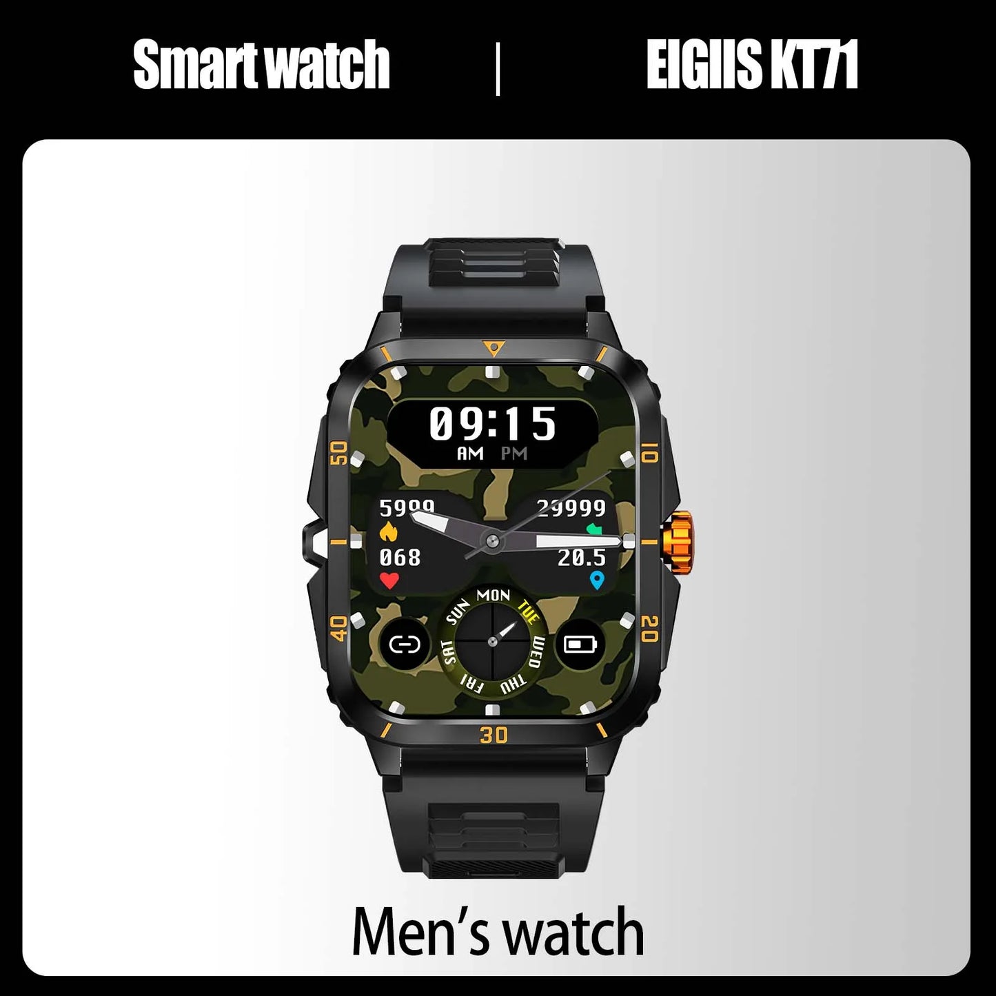 EIGIIS Smart Watch Waterproof Men 100+ Sports Mode Heart Rate Blood Pressure Bluetooth Calls