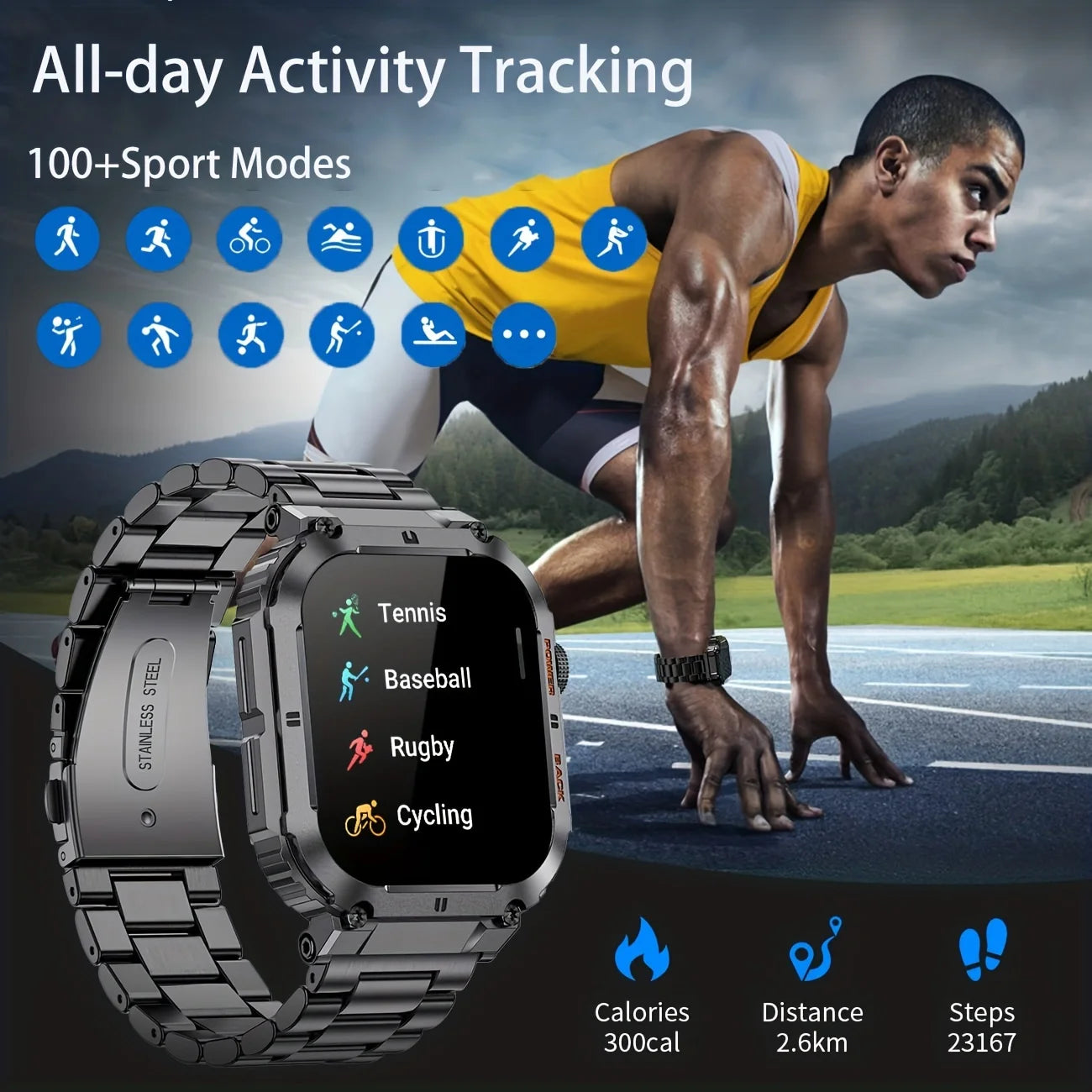 LIGE Men's Outdoor Sports Fitness Smart Watch