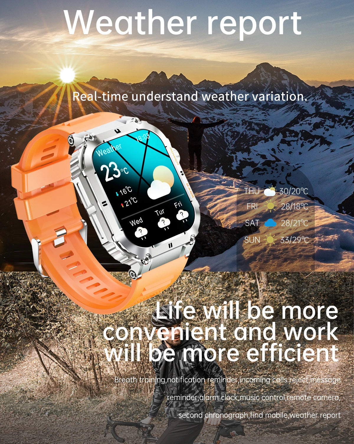 LIGE Men's Outdoor Sports Fitness Smart Watch