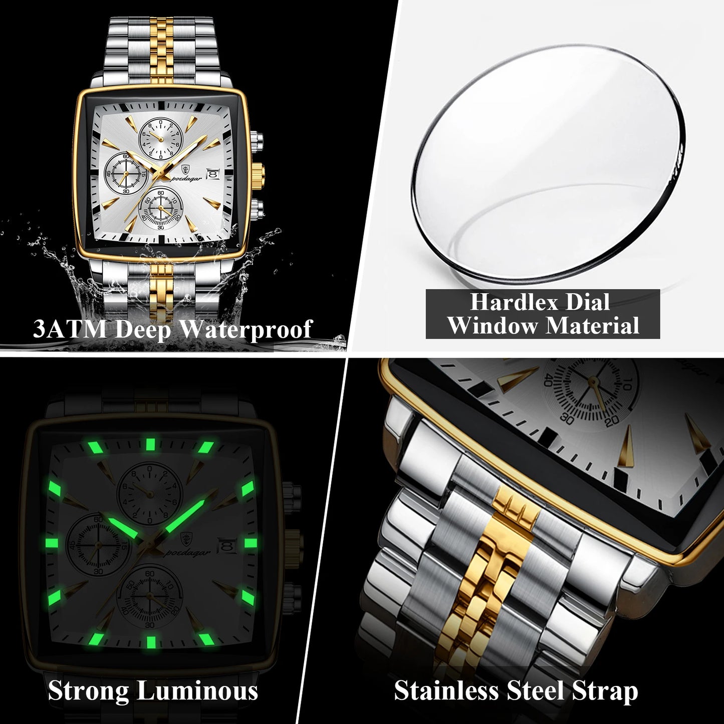 POEDAGAR Luxury Square Sports Watch for Men