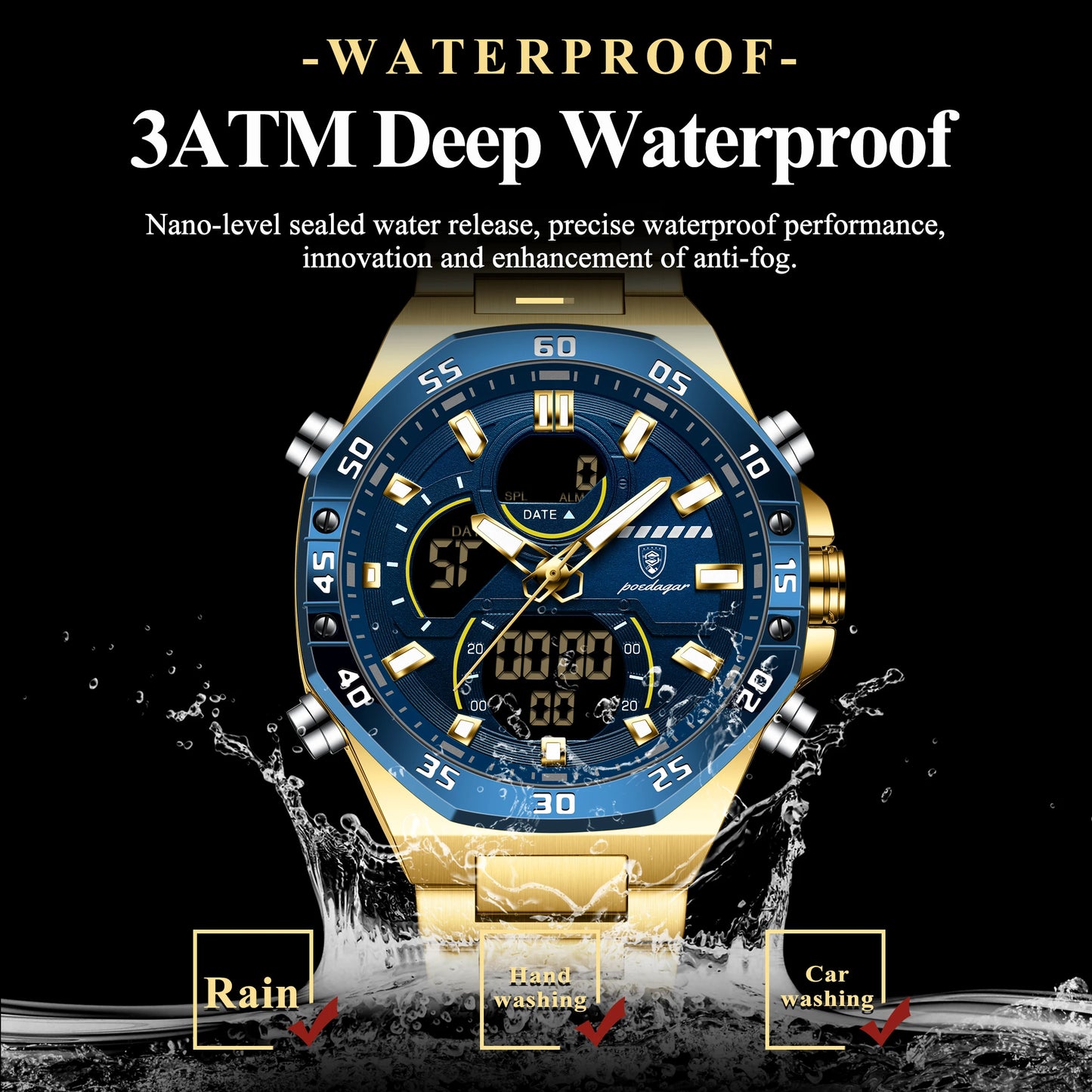 POEDAGAR Men's Watch Water Resistant