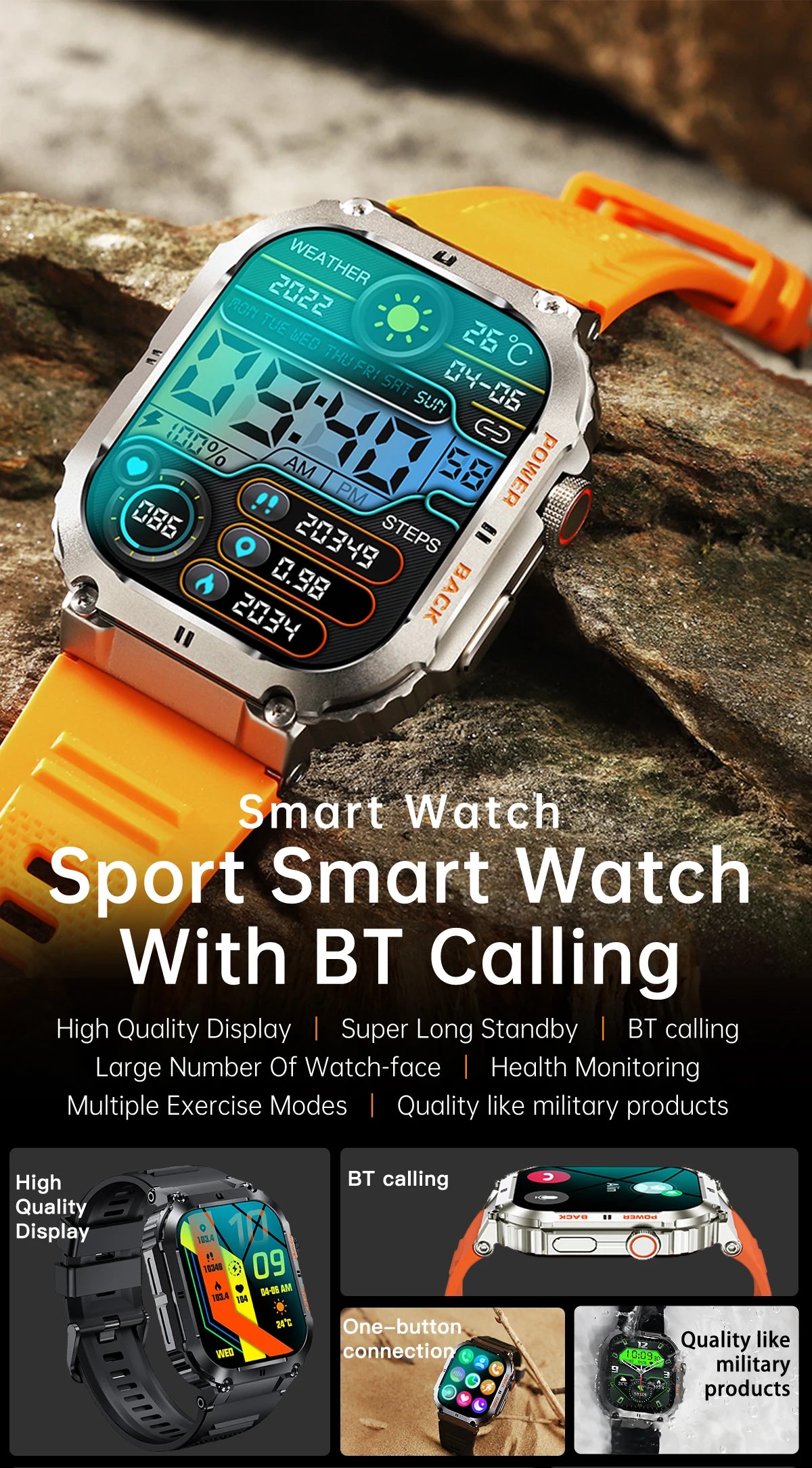 LIGE Men's Outdoor Sports Fitness Smart Watch