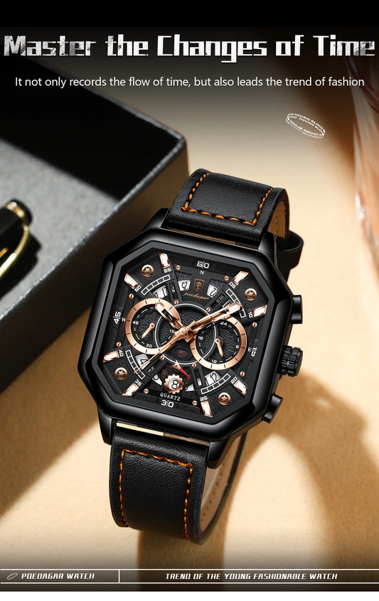 POEDAGAR Luxury Chronograph Square Man Watch