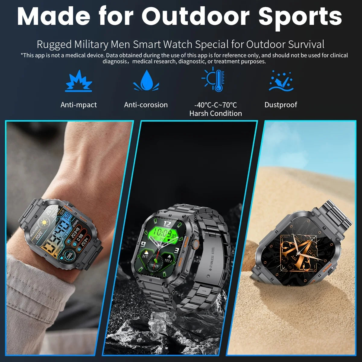 LIGE Men's Outdoor Sports Fitness Smart Watch