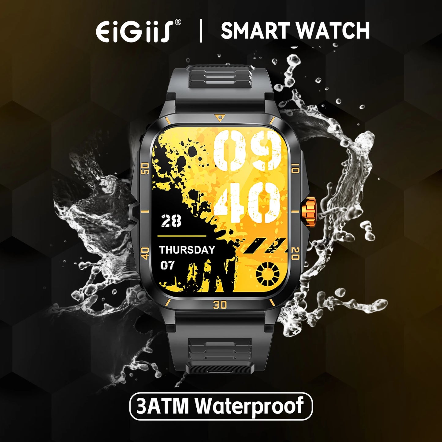 EIGIIS Smart Watch Waterproof Men 100+ Sports Mode Heart Rate Blood Pressure Bluetooth Calls