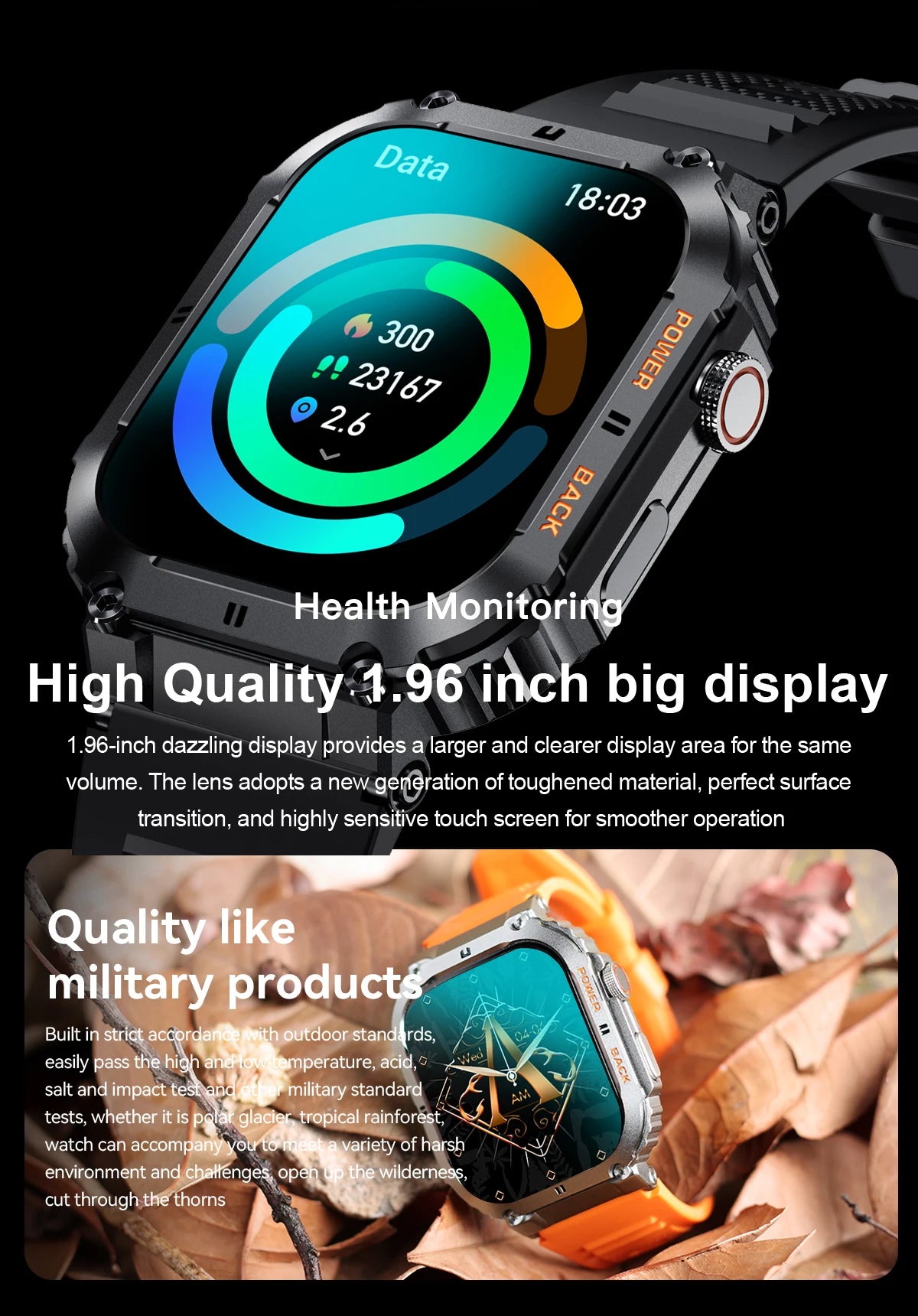 LIGE Men's Outdoor Sports Fitness Smart Watch